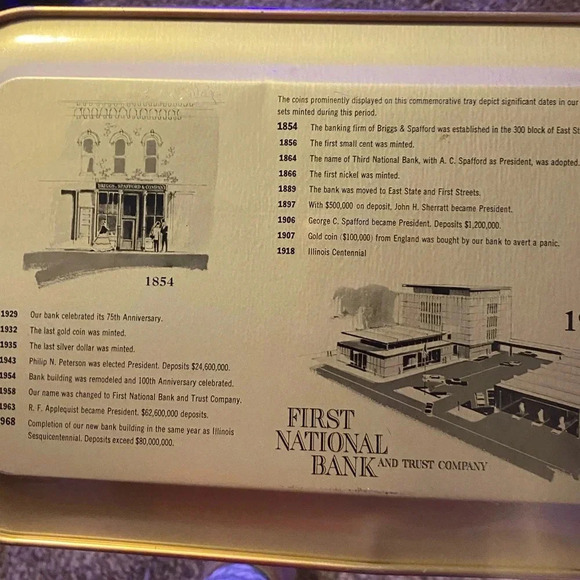 First National Bank Metal Tray Pictures of Coins/Money ~ 14" x 9" Illinois 1968 - Picture 9 of 9